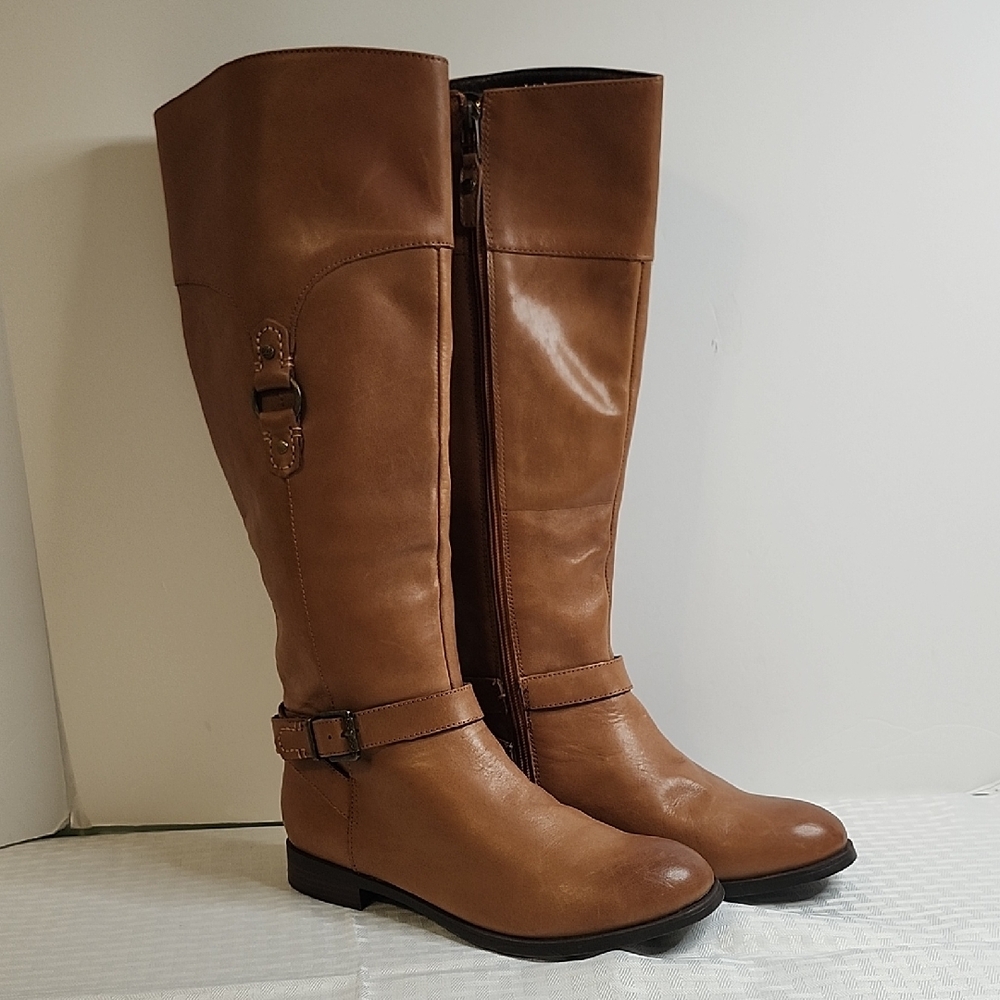Sperry Brown Leather Tall Boots Buckle Accents NEW - Picture 2 of 14